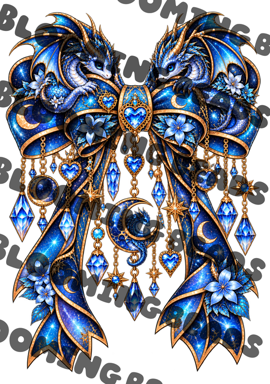A5 notebook wrap - blue dragon bow