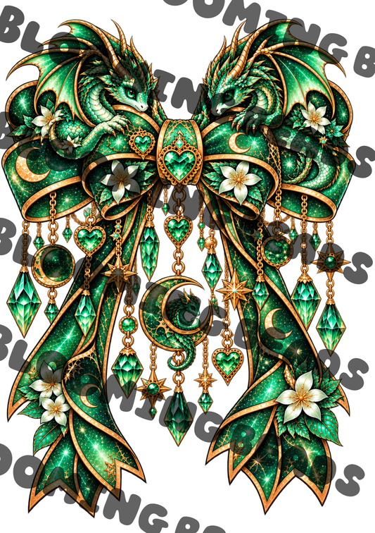 A5 notebook wrap - green dragon bow